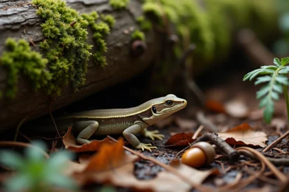 Lézard en hibernation dans un abri naturel pendant l'hiver